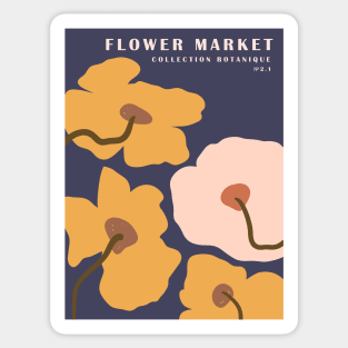 Flower market, Botanical art, Retro print, Aesthetic poster, Exhibition print, Abstract yellow flowers Sticker